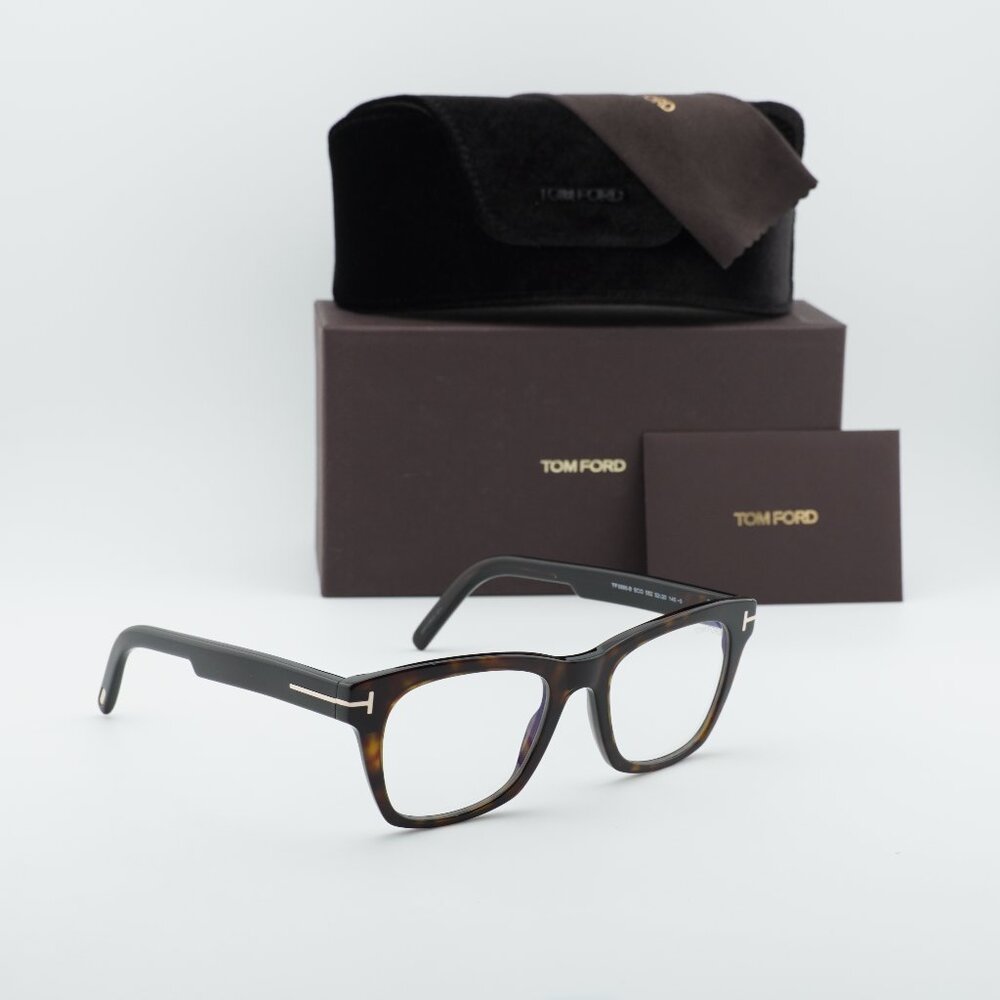 Tom Ford FT5886-B 052 Square Eyeglasses 52mm - Havana/Clear Blue Light Block